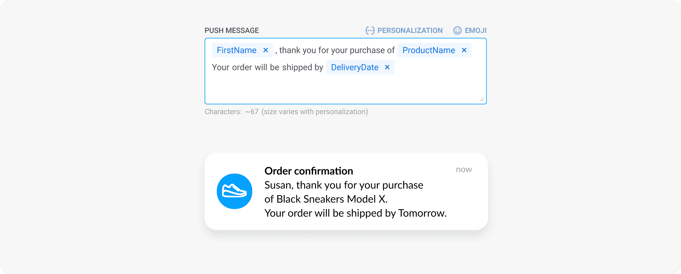 Transactional push notification personalization in Pushwoosh